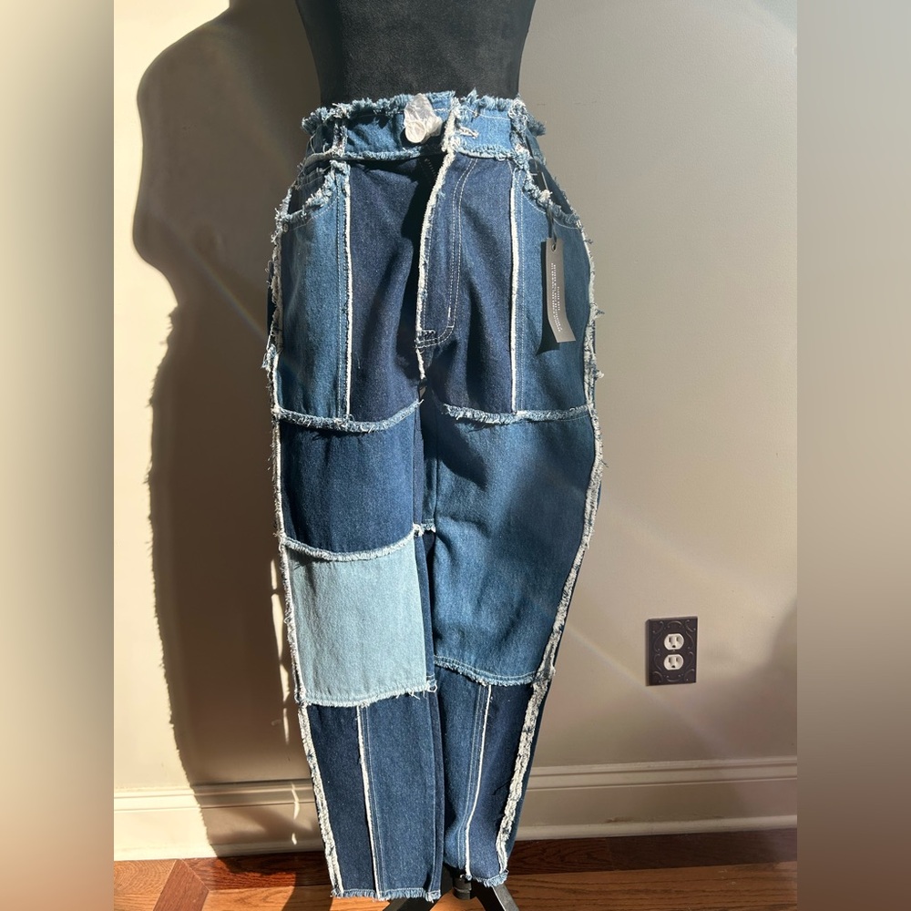 Maniere De Voir Two-Tone Blue Boyfriend Jeans